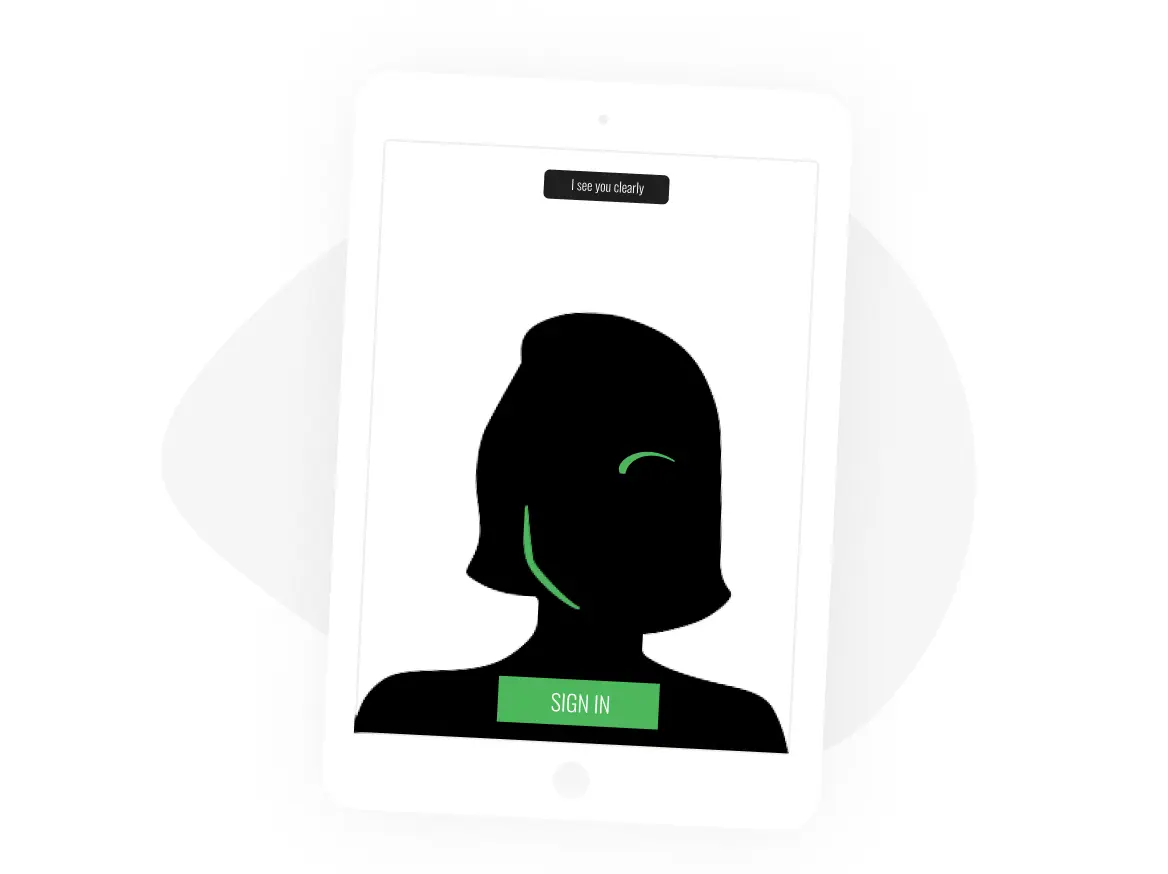 a tablet with a silhouette of a woman 's face and a sign in button .